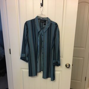 Teal with vertical stripes dress blouse